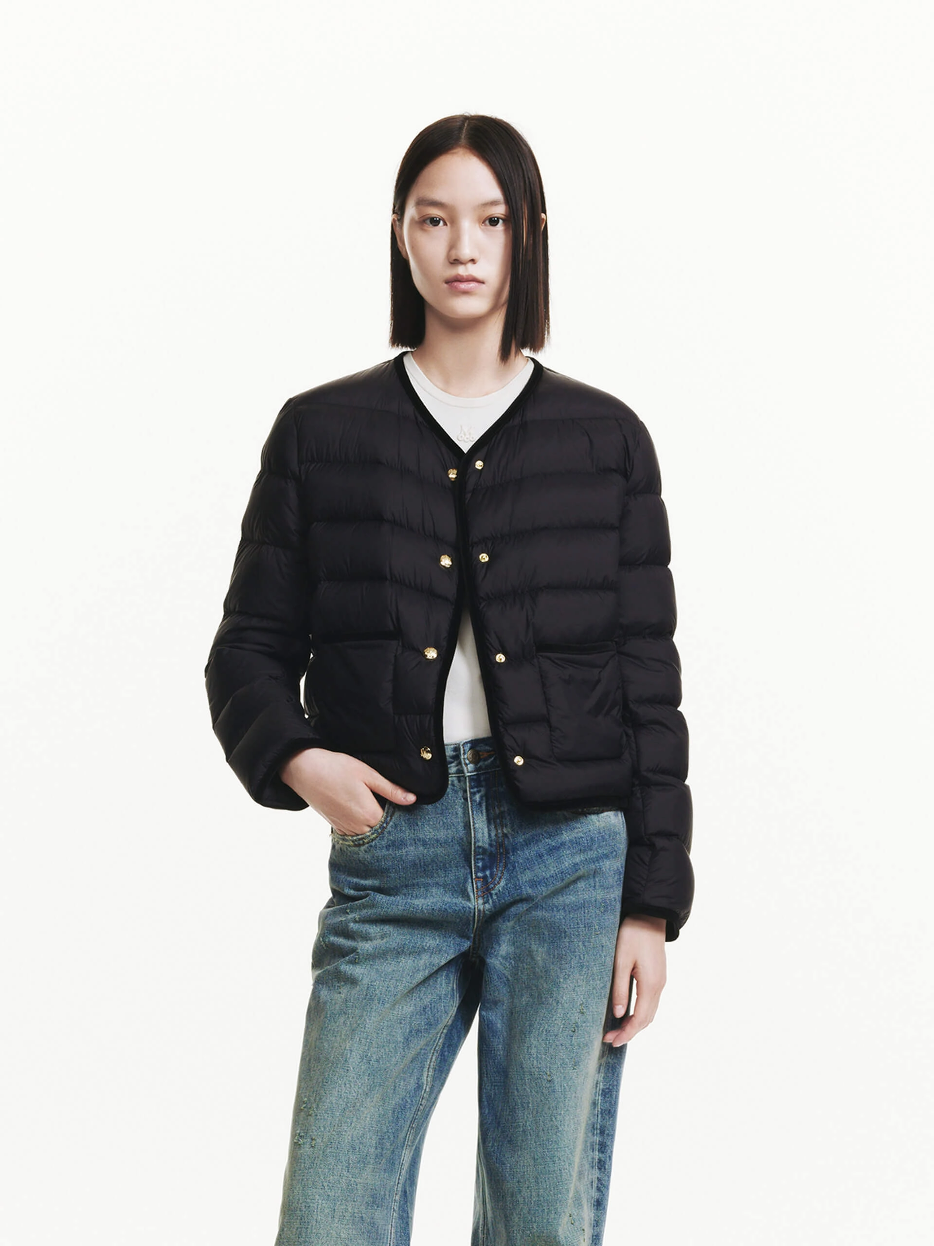 ReinforcedElasticHem Contrast Quilted Cropped Jacket