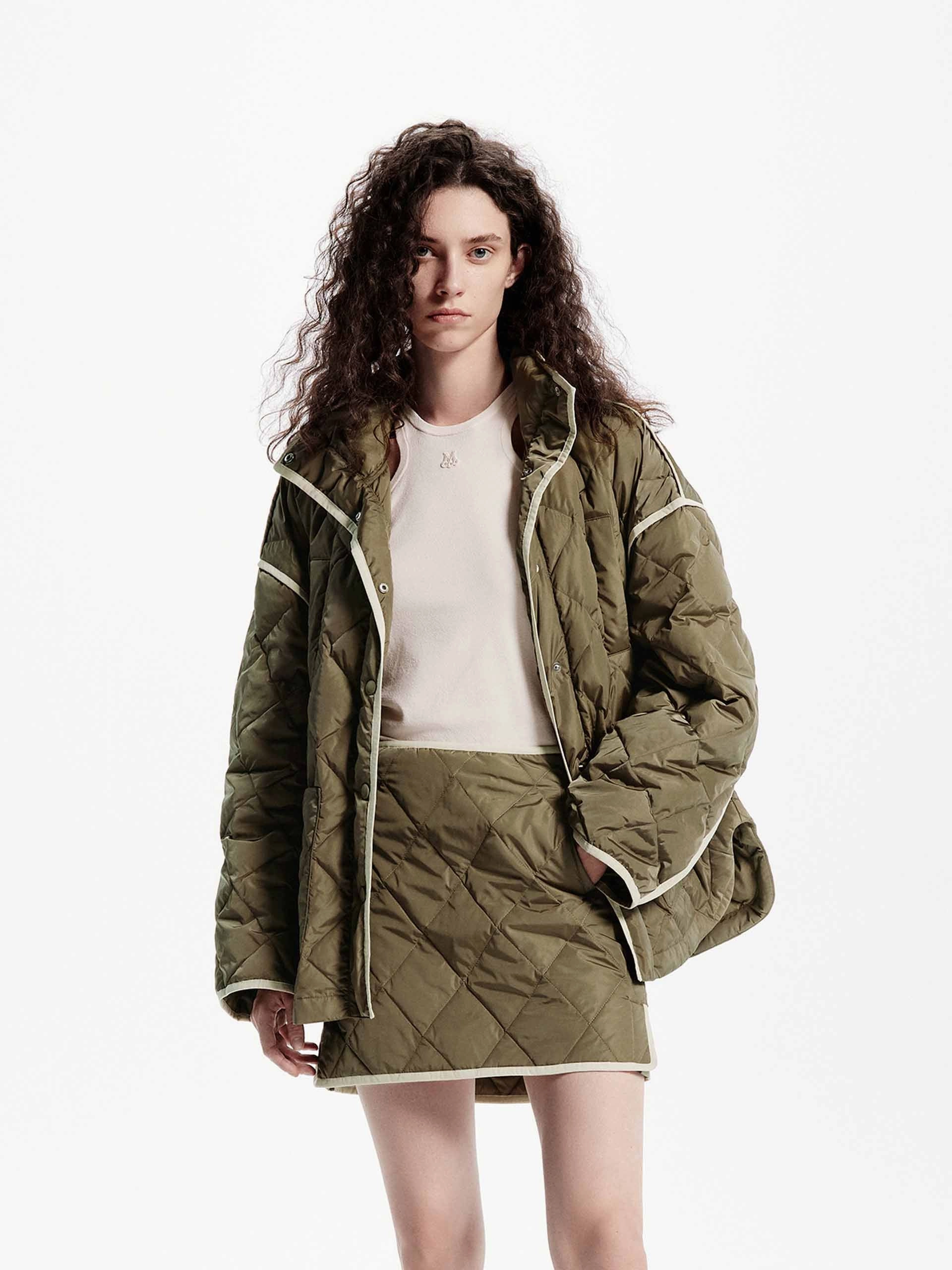 Contrast Quilted Down Jacket Adjustable Cuff Odor Control Fibers