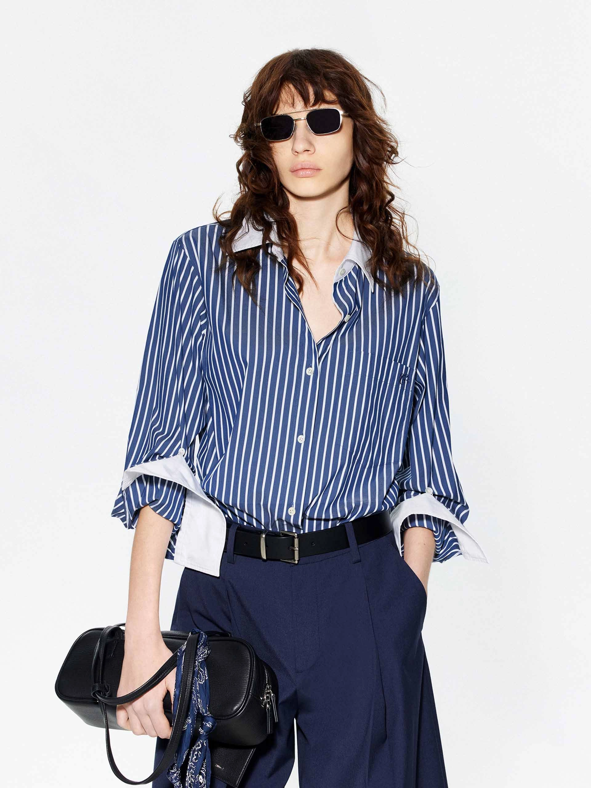 Contrast Striped Shirt Graduation Ceremony Trendy Fashion