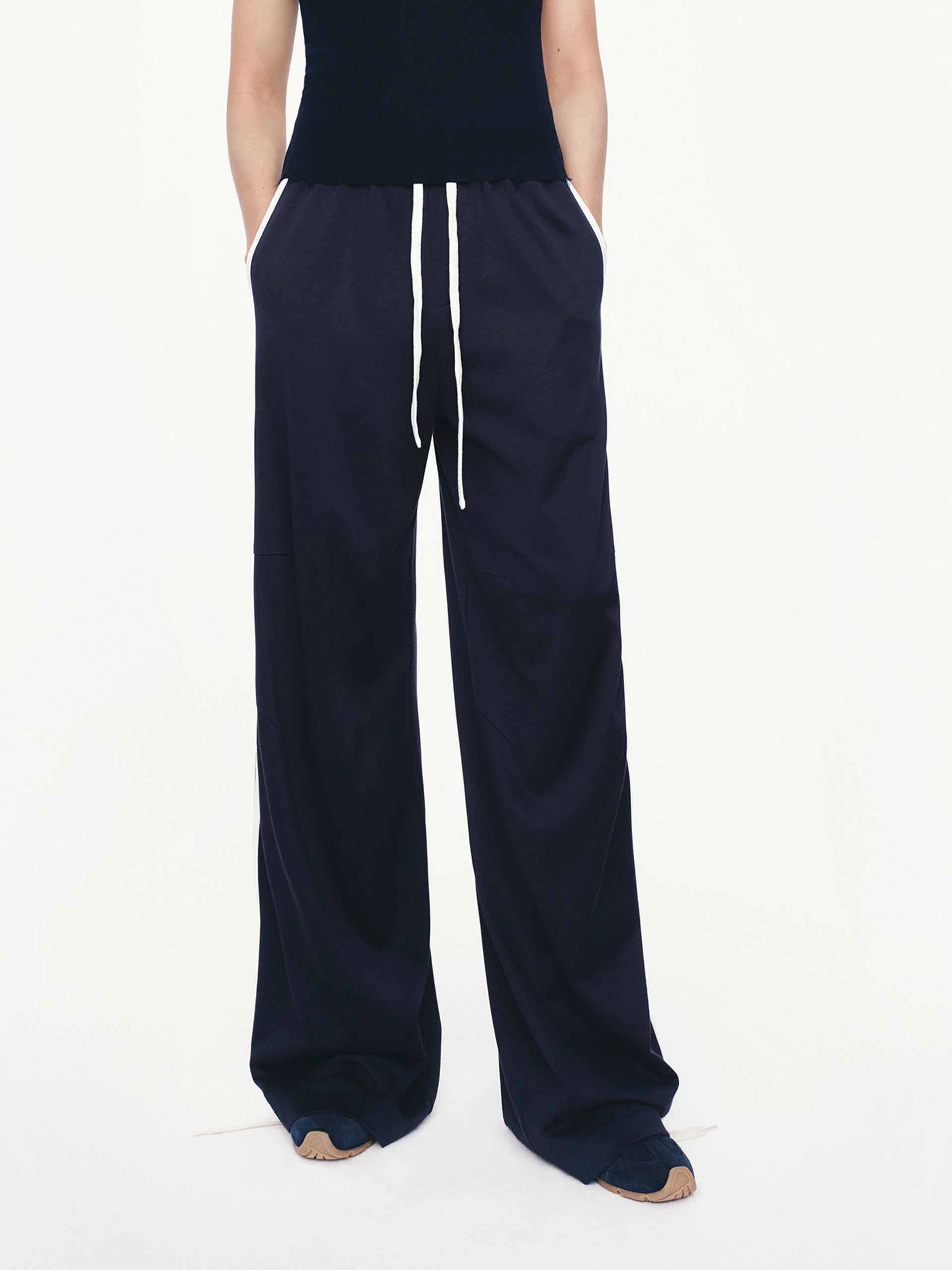 Contrast Trim Drawstring Trousers Travel Ready Fit