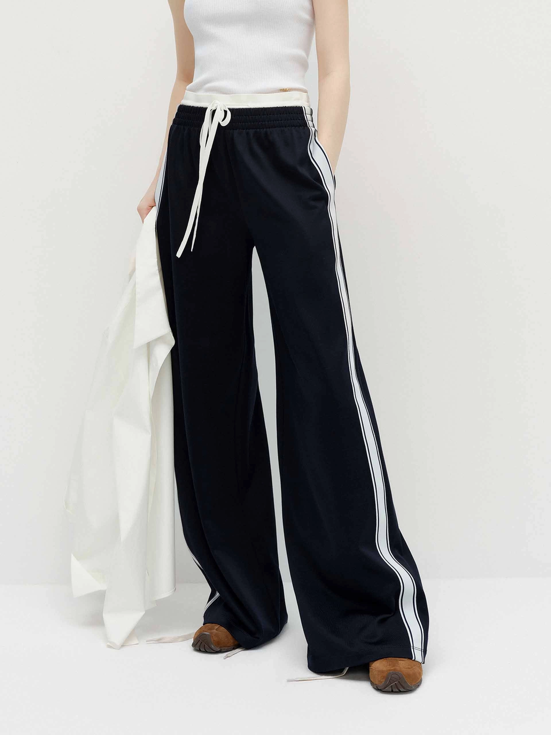 Warm design All-Purpose Wear Contrast Waist Relaxed Pants