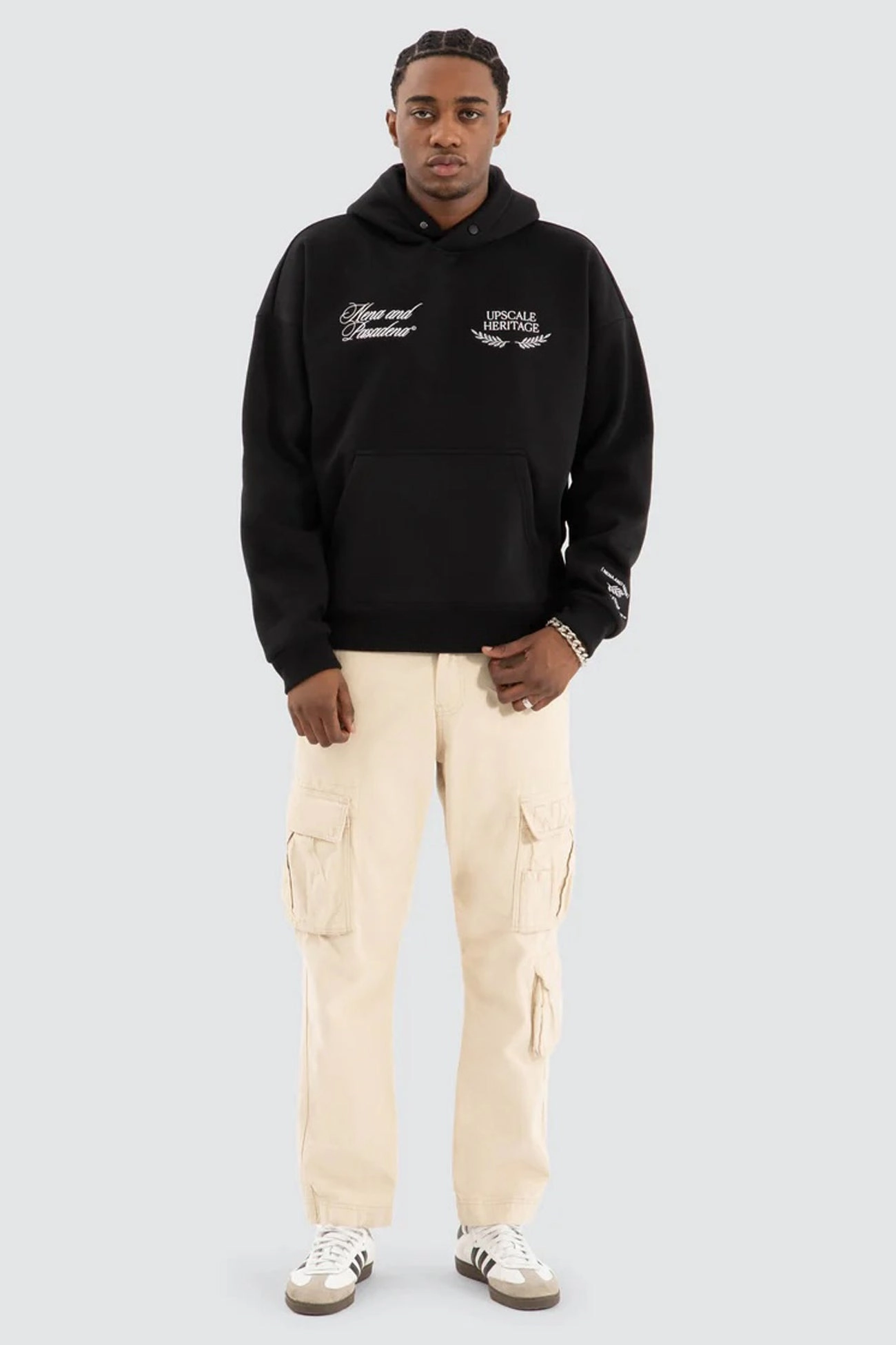 Etiquette Box Fit Hoodie Jet Black Foldable Collar