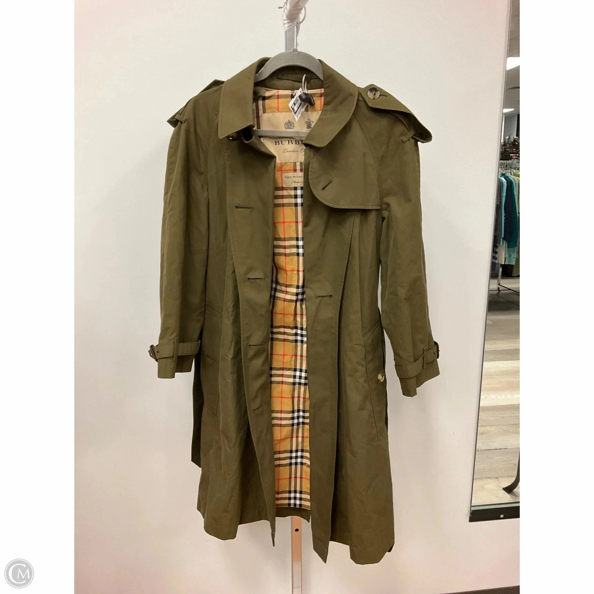 UV Protection Coat Luxury Designer By Burberry In Green, Size: 2