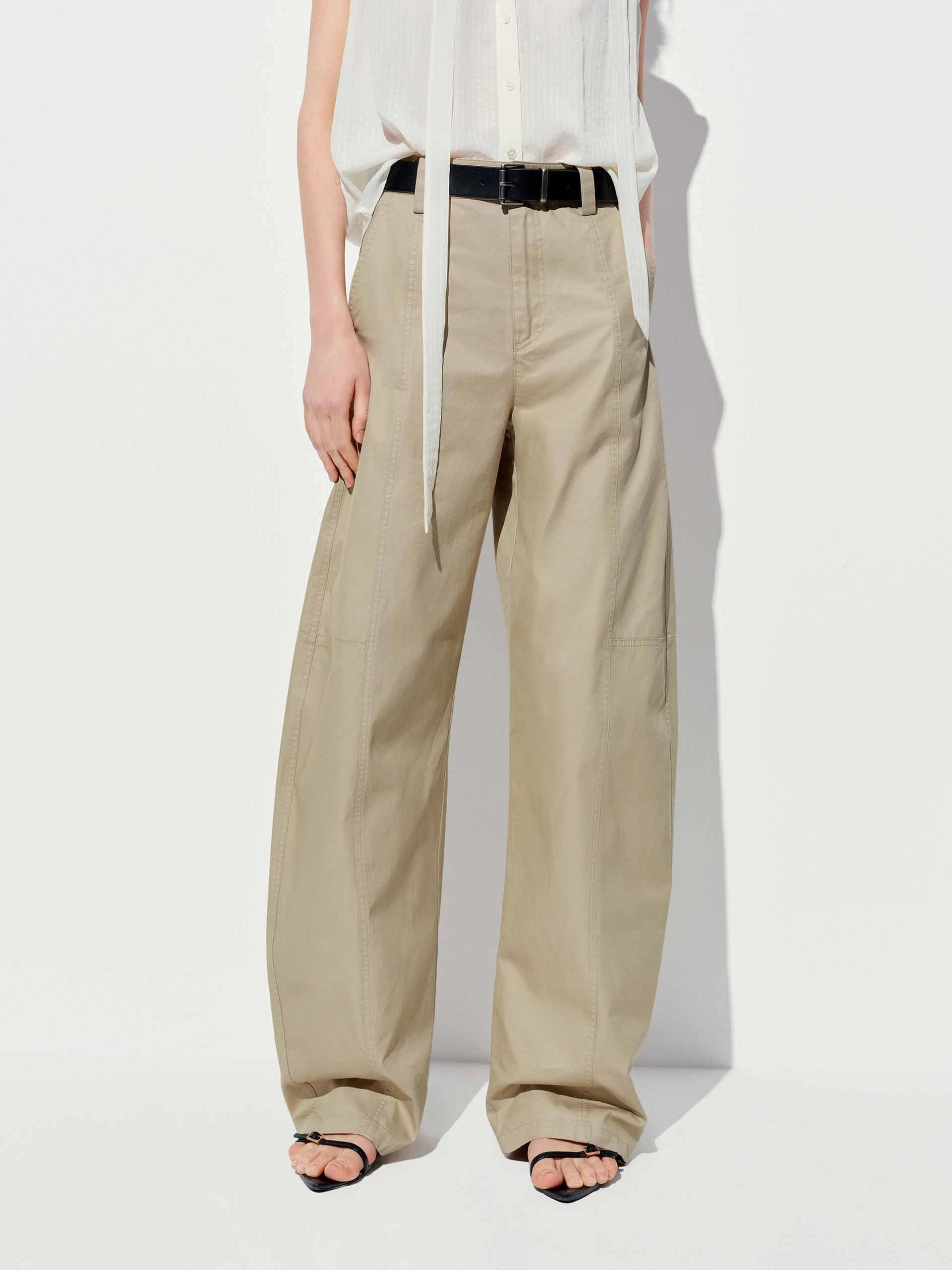 Cotton Barrel Leg Trousers Effortless Fit