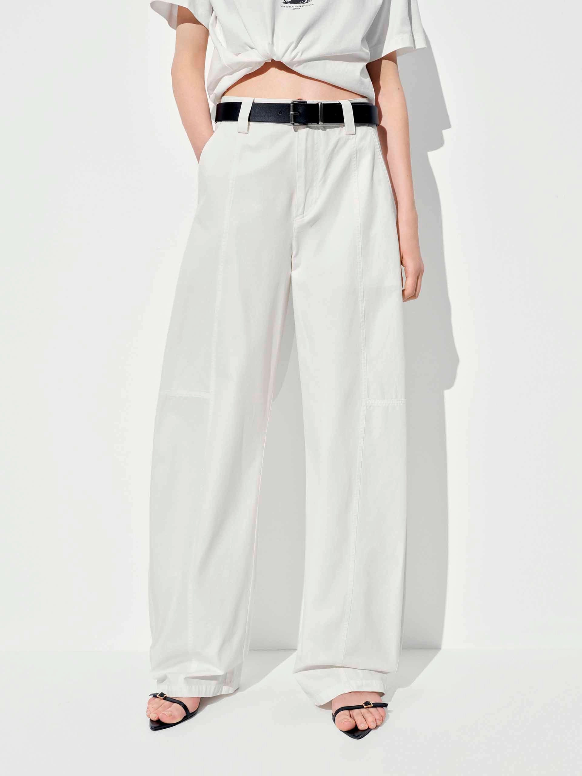 Stretch Panels Cotton Barrel Leg Trousers