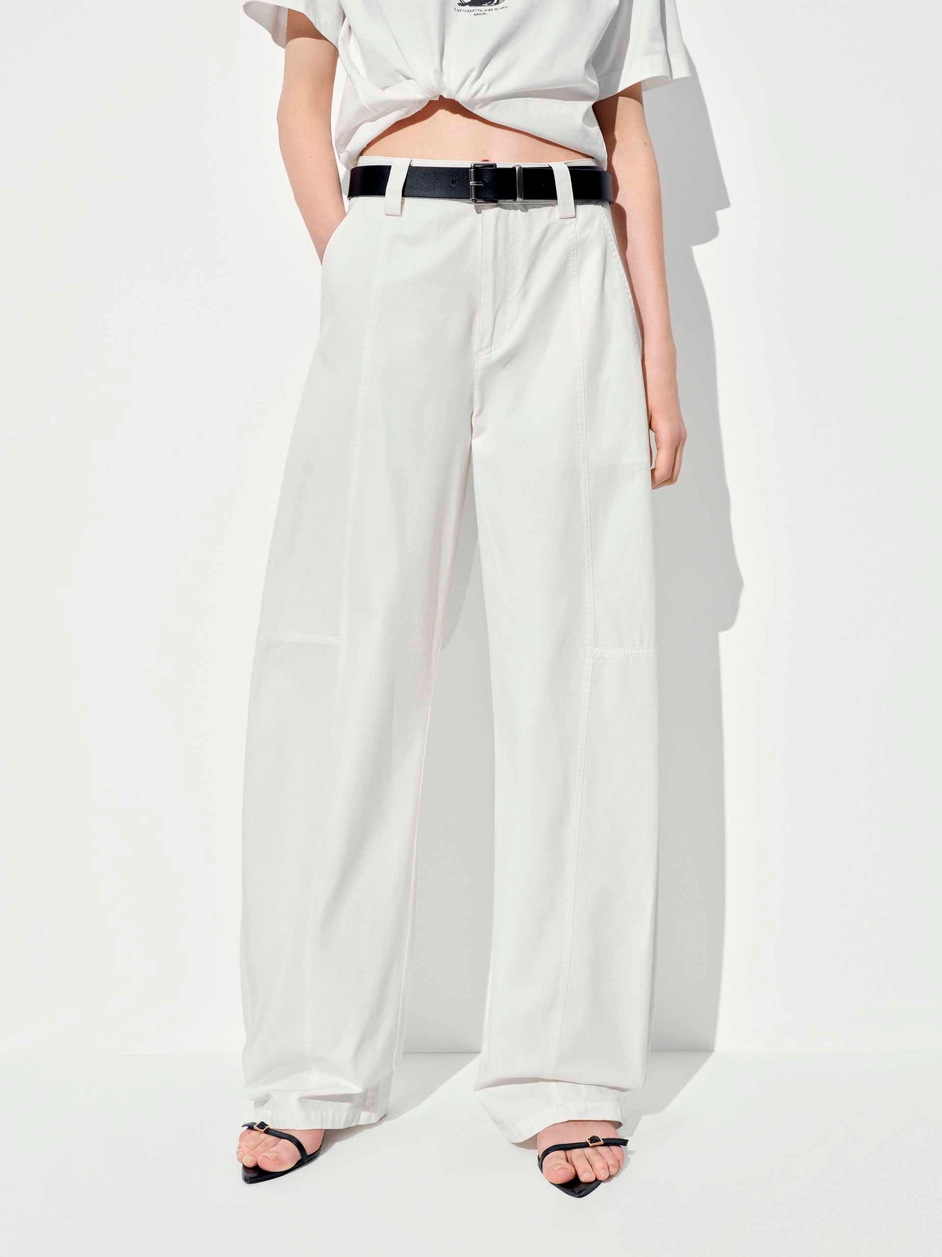 wrinkle free Cotton Barrel Leg Trousers