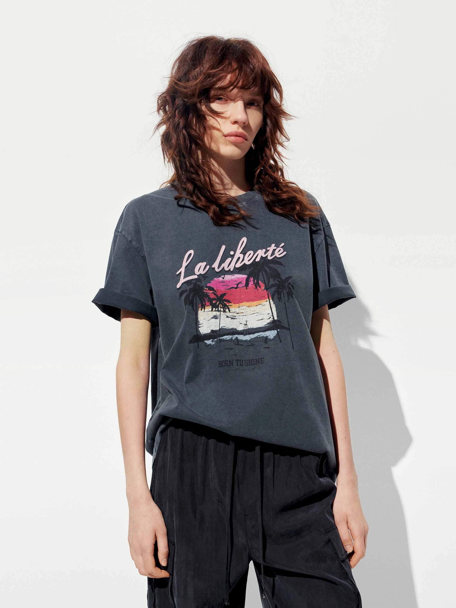 Reinforced Hems Cotton Beach Pattern T-shirt