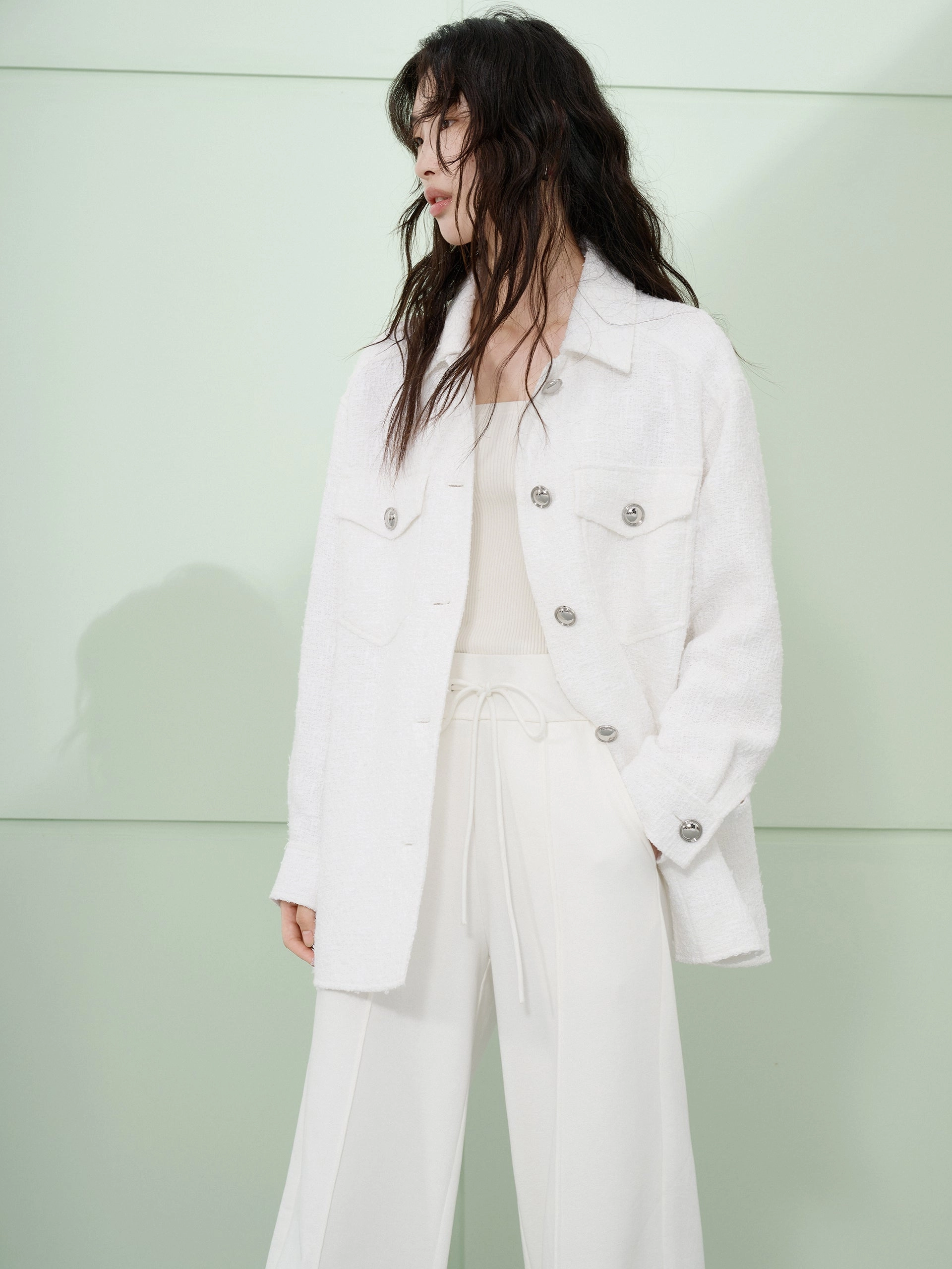 Non Restrictive Tailoring Cotton Blend Tweed Jacket