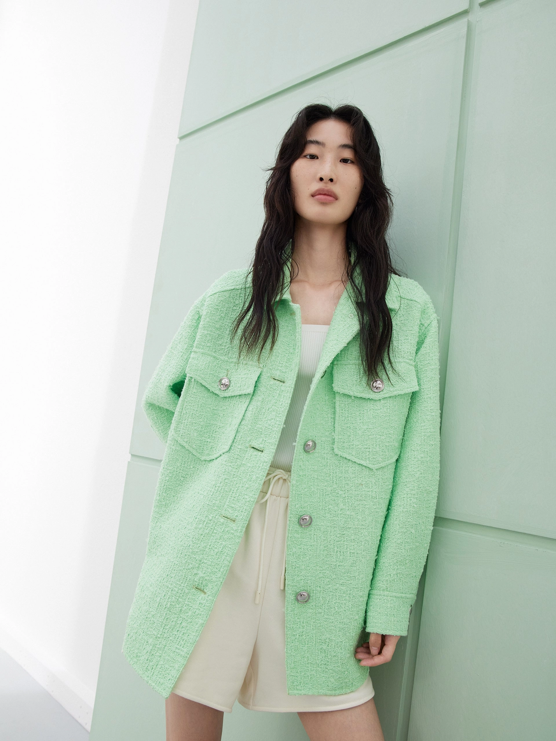 Thermal Lining Cotton Blend Tweed Jacket