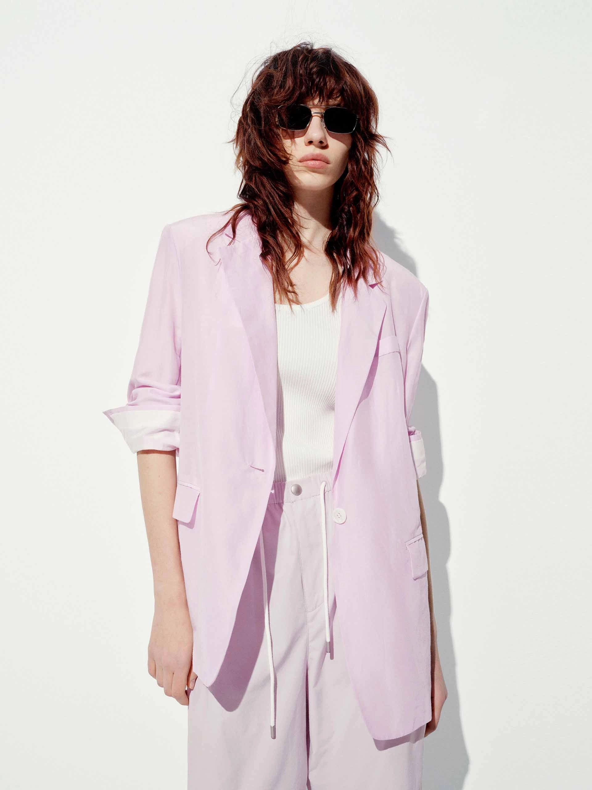 Cotton Silk Blend Blazer Moisture Wicking Lining Magnetic Closure