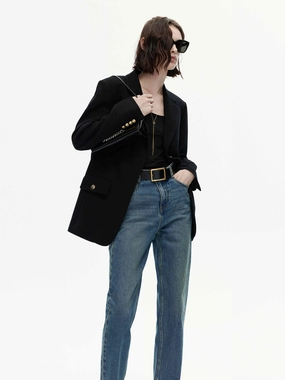 ElasticCuffs Metallic Button Wool Blazer