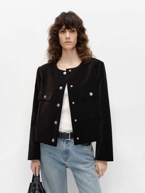 Crew Neck Cropped Coat Seamless Bonding