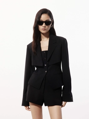 Magnetic Closure Option Packable Feature Cropped Blazer with Tailored Tank
