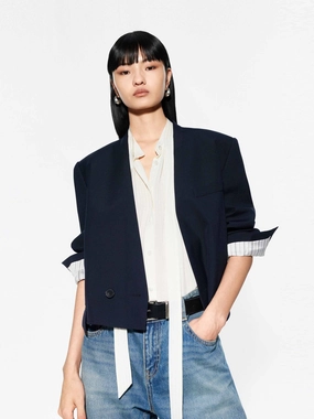 Cropped Collarless Blazer Durable Double Stitching