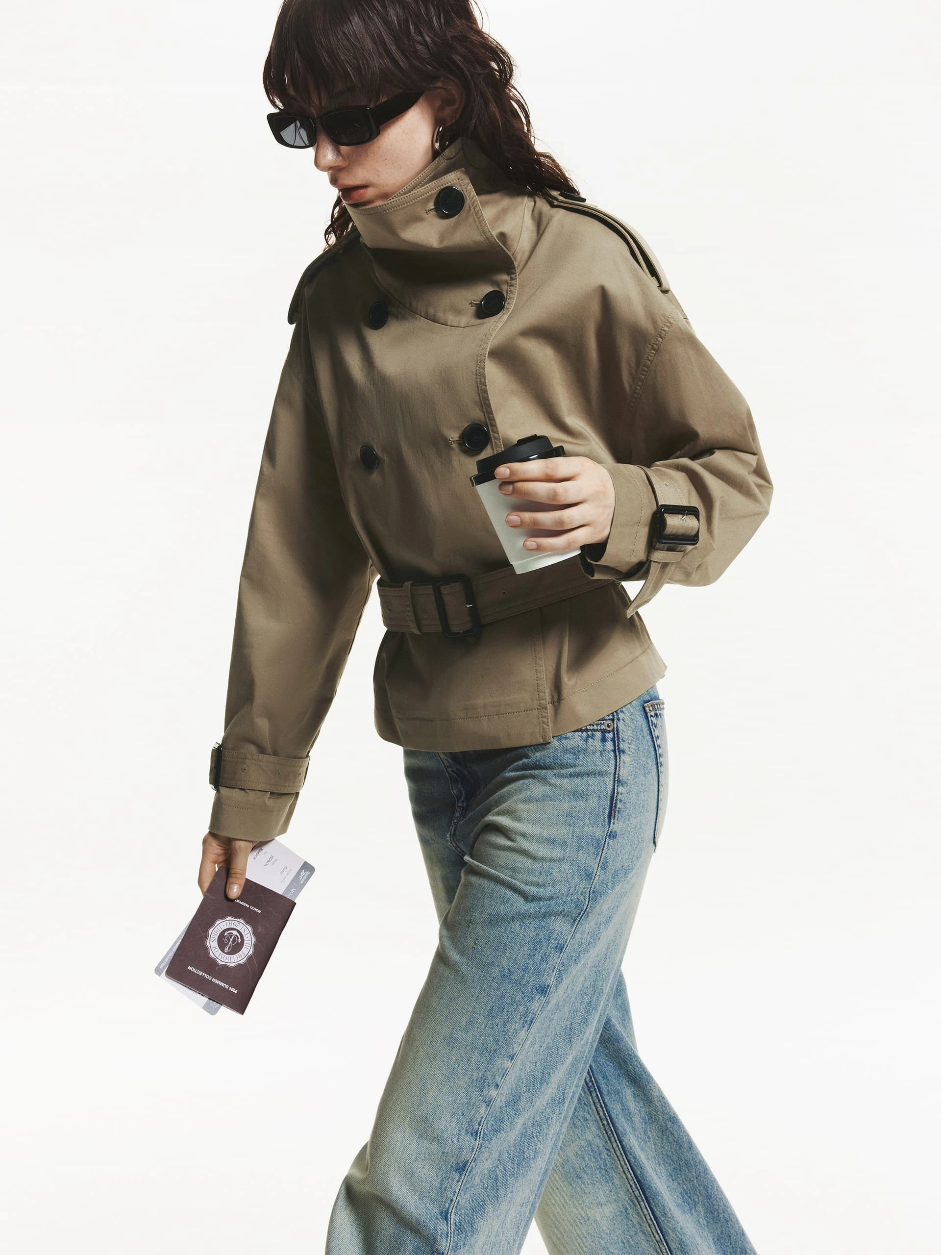 Bonded Closure Mechanism Cropped Cotton Trench Coat