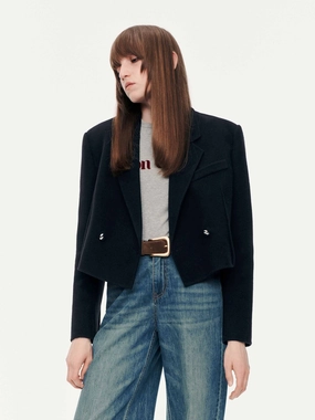 Slim Fit Design Formal Use Cropped Fit Wool Blazer
