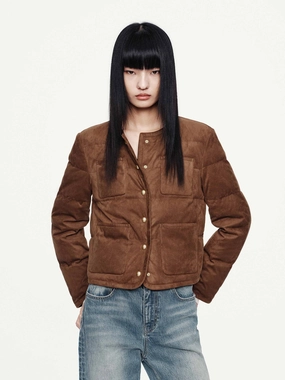 Cropped Round Neck Down Jacket Layered Neckline