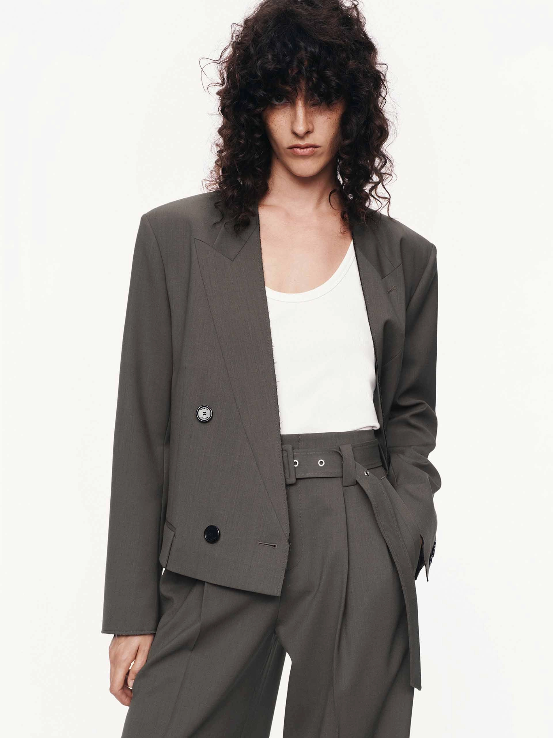 Double Layered Cropped Structured Blazer