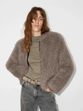 Cropped Zipper Fuzzy Coat Seamless Stitching Soft Lined Interior