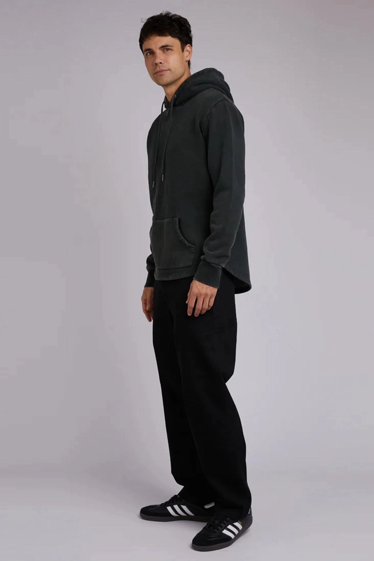 Removable Hood Curved Hem Hoody Dark Green