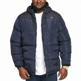 Stitched Look D555 Mens Alban Big & Tall Padded Quilted Printed Puffer Jacket - Dark Navy