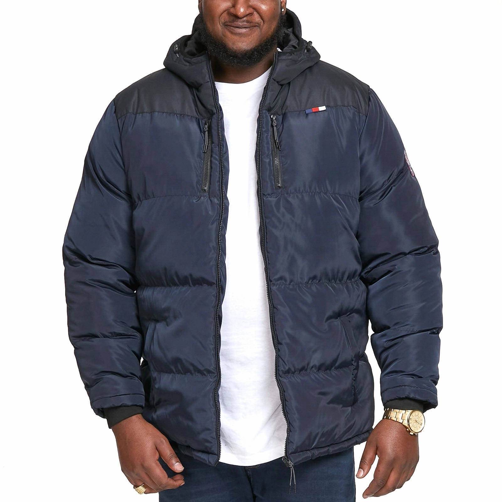 D555 Mens Alban Big & Tall Padded Quilted Printed Puffer Jacket - Dark Navy Thermal regulation