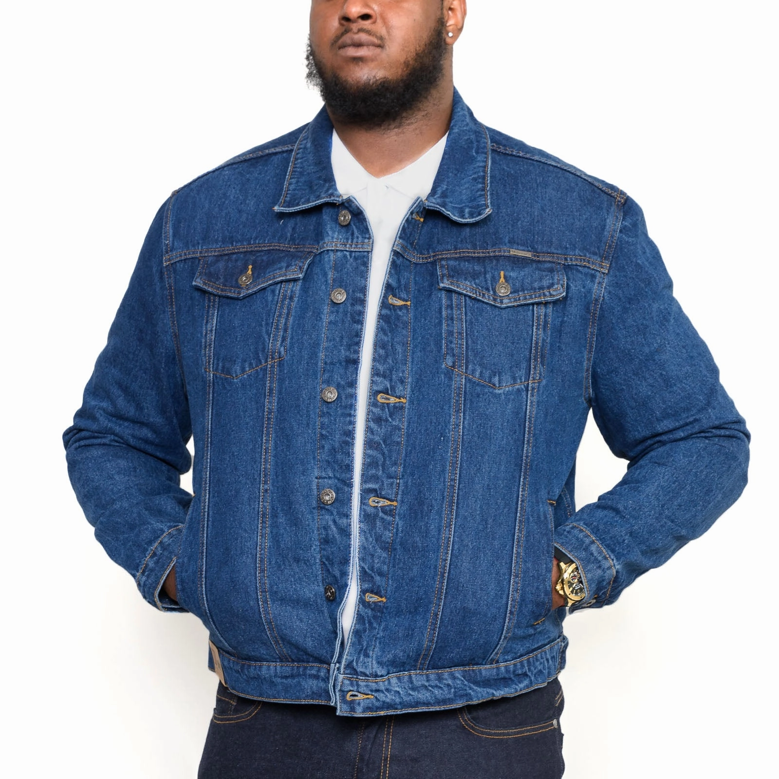 Concealed Zippers Elasticated Waistband D555 Mens Big & Tall Western Style Trucker Denim Jacket