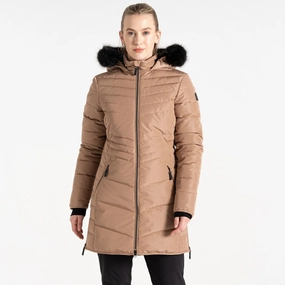 Temperature Regulating Lining Lined Pockets Dare 2b Womens Striking IV Faux Hood Waterproof Longline Jacket