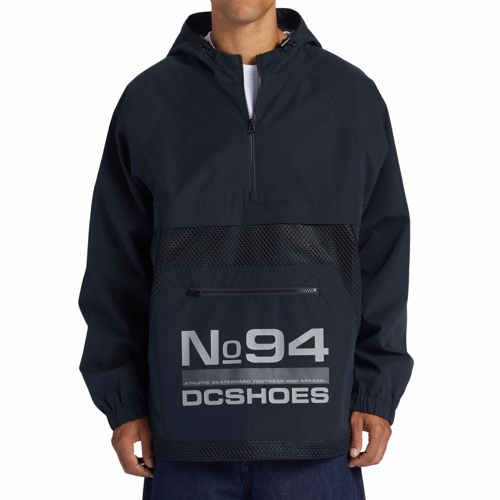DC Shoes Mens Lofi Hooded Pullover Windbreaker Poncho - Black Ergonomic Seams Anti Static Inner Layer