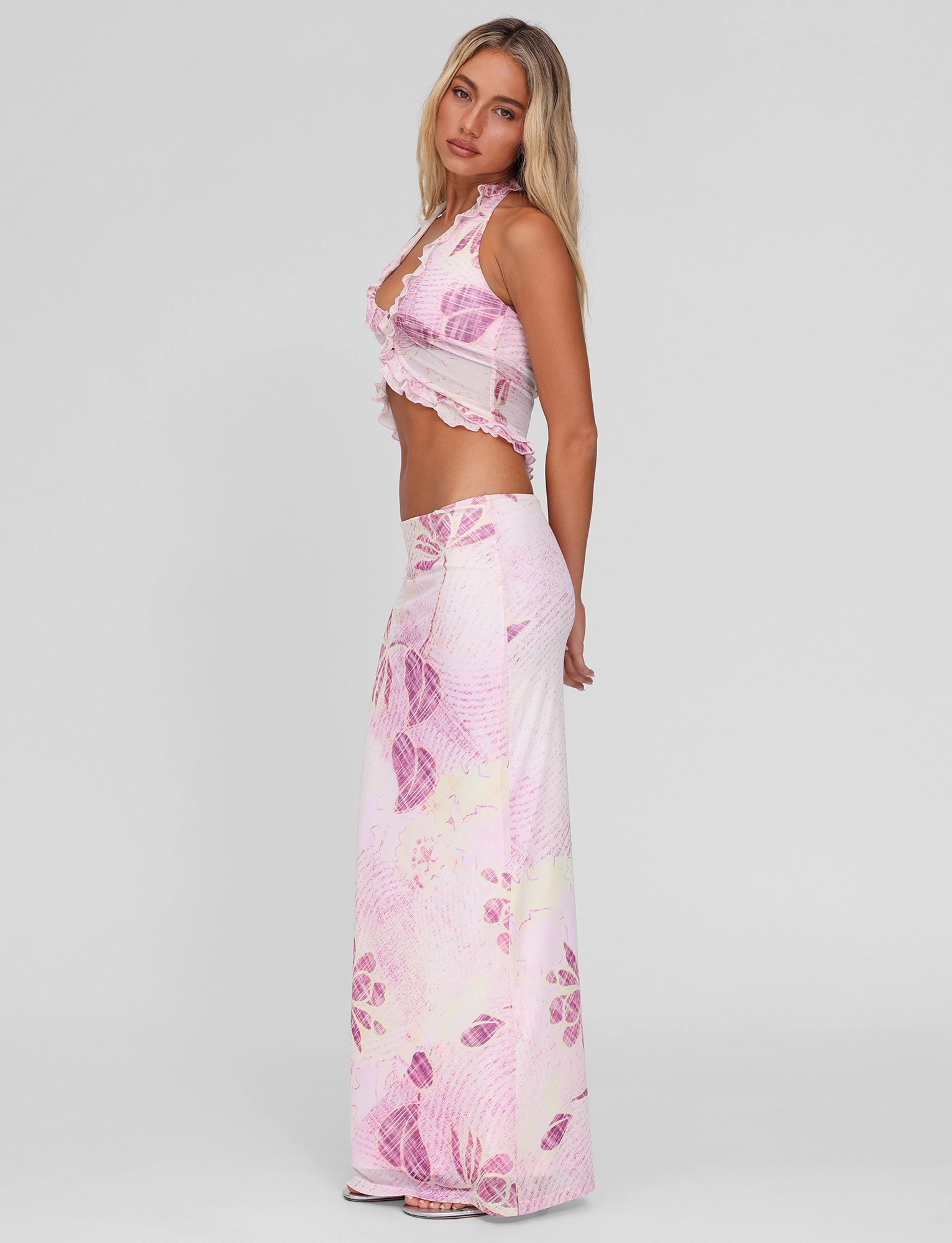 Sleek Feel Flowy casual dress DALILA MIDI SKIRT - GRUNGE FLORAL MAGENTA