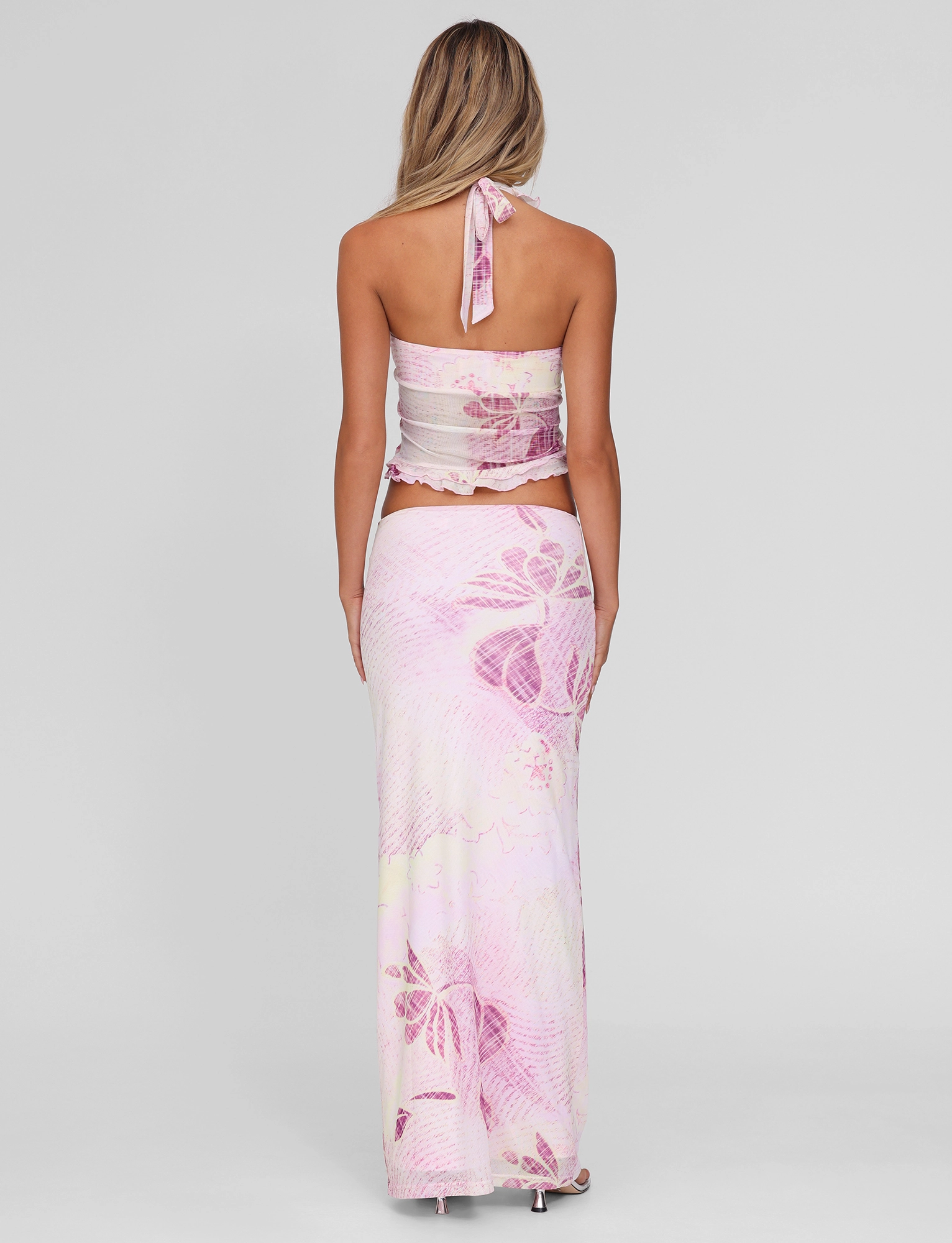 Timeless Layering Stylish Line DALILA MIDI SKIRT - GRUNGE FLORAL MAGENTA