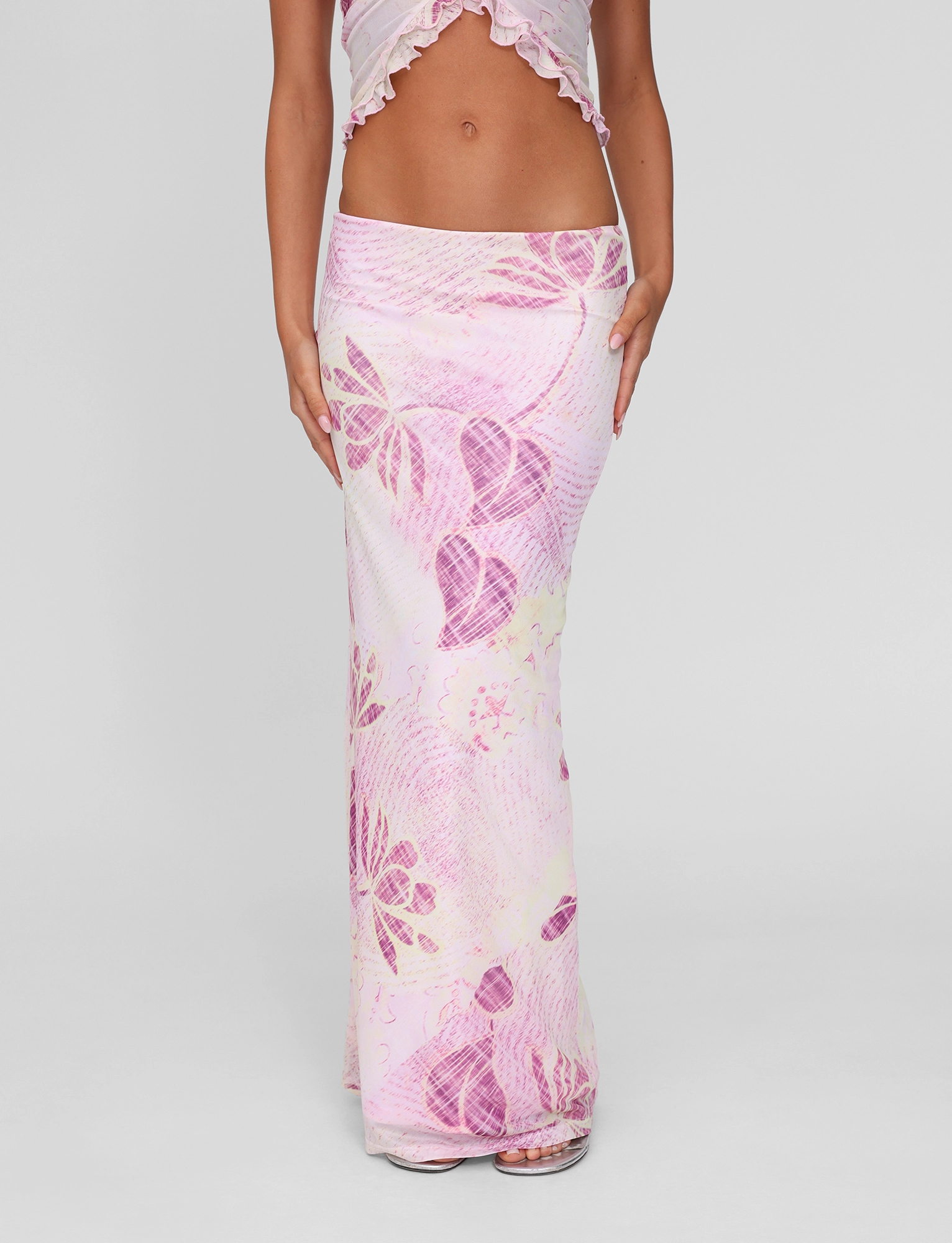 DALILA MIDI SKIRT - GRUNGE FLORAL MAGENTA Soft Air