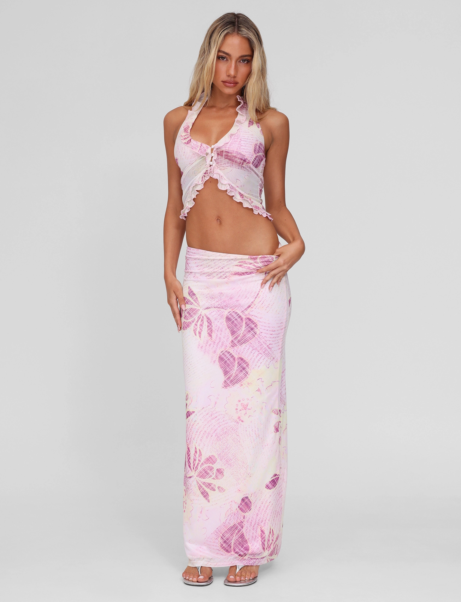 DALILA MIDI SKIRT - GRUNGE FLORAL MAGENTA Fashion Option