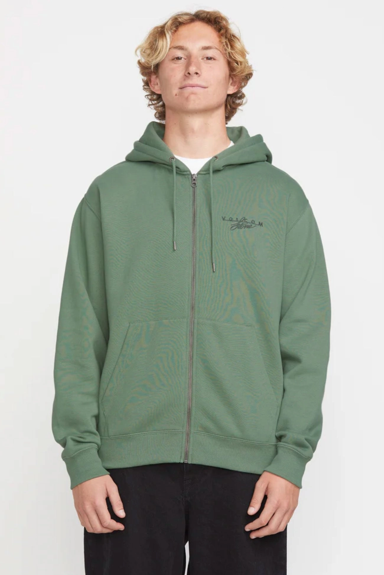 Clean Street Look Double Layered Hood Calmston Zip Jumper Light Olive