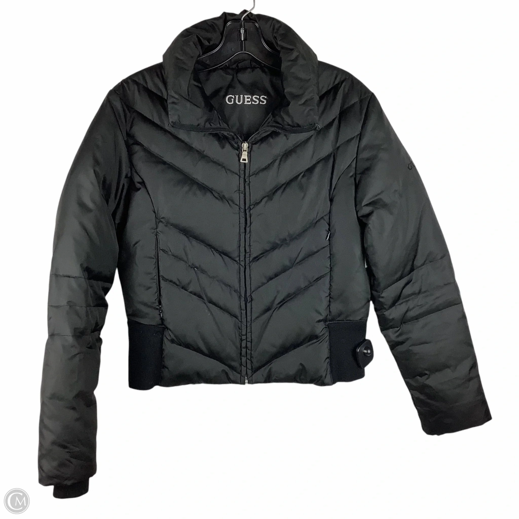 Coat Puffer & Quilted By Guess In Black, Size: S Hidden Pocket System