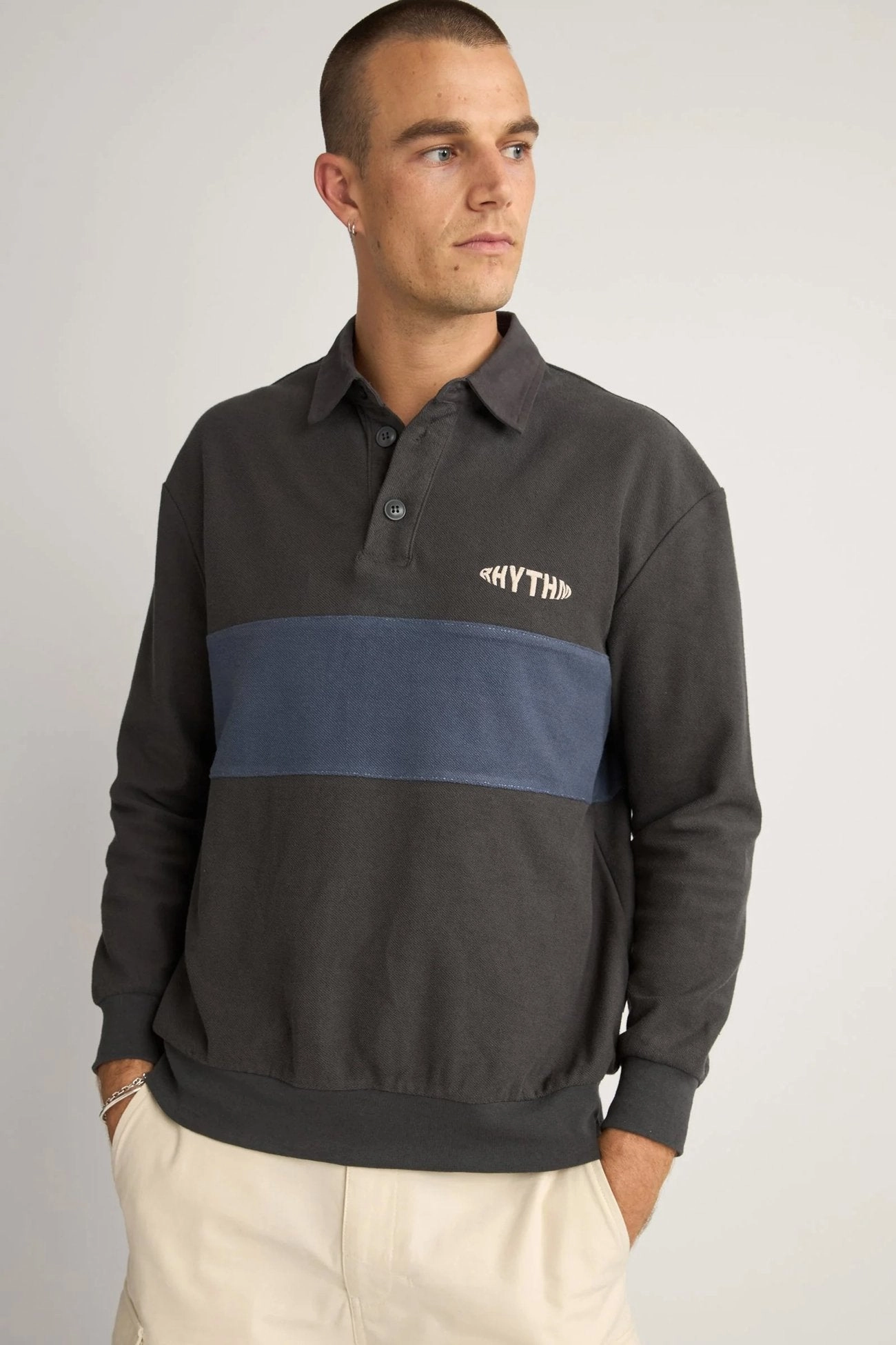 InterchangeableLining Terry Vintage Long Sleeve Rugby Shirt Charcoal