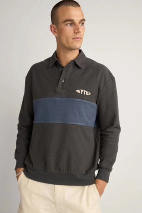 InterchangeableLining Terry Vintage Long Sleeve Rugby Shirt Charcoal