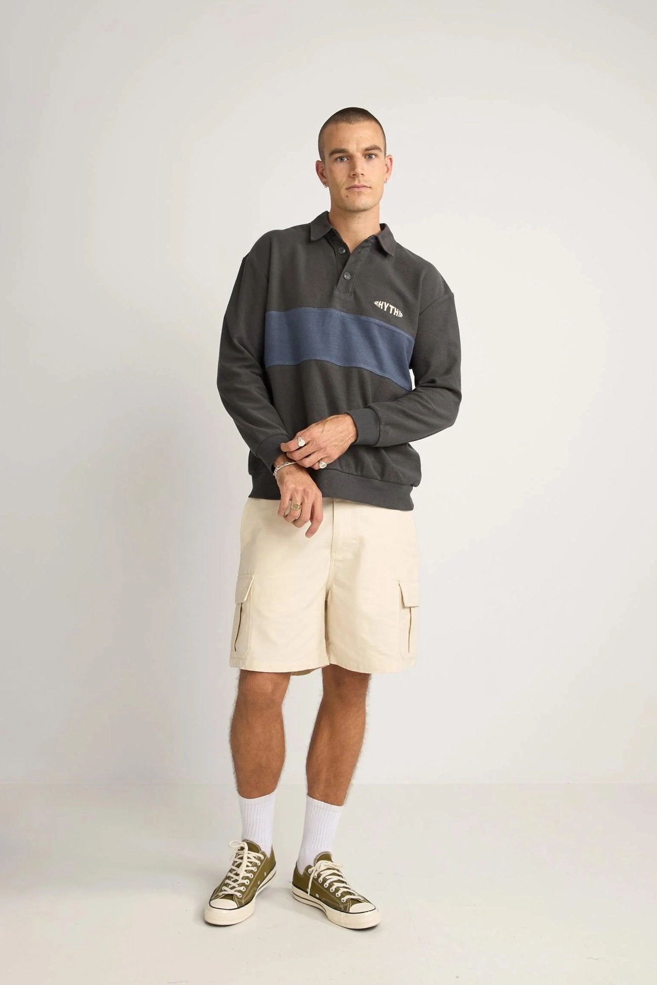 Terry Vintage Long Sleeve Rugby Shirt Charcoal Houndstooth Print