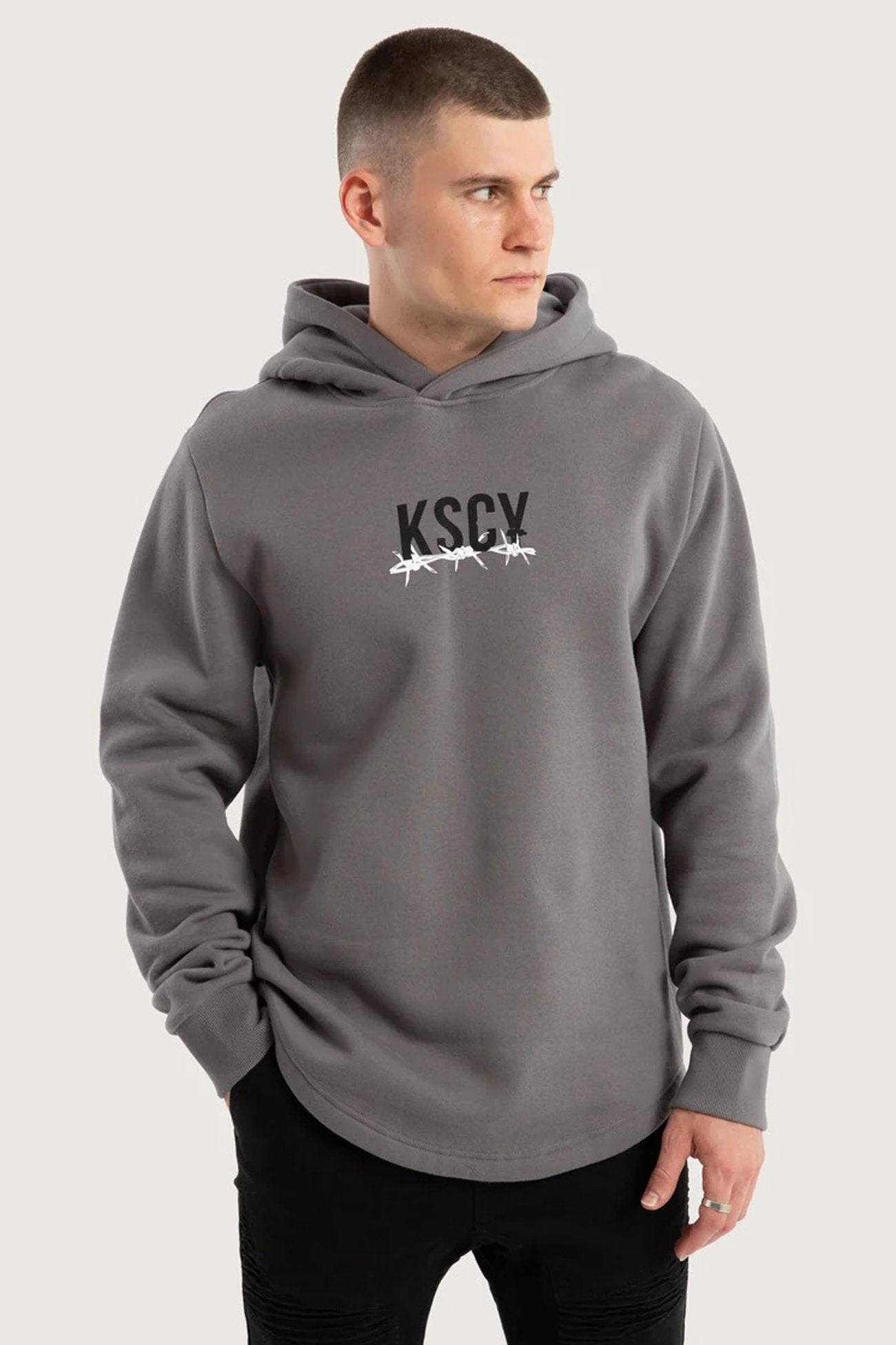 Crisp Look Wind Protection Diluted Dual Curved Hoodie Charcoal