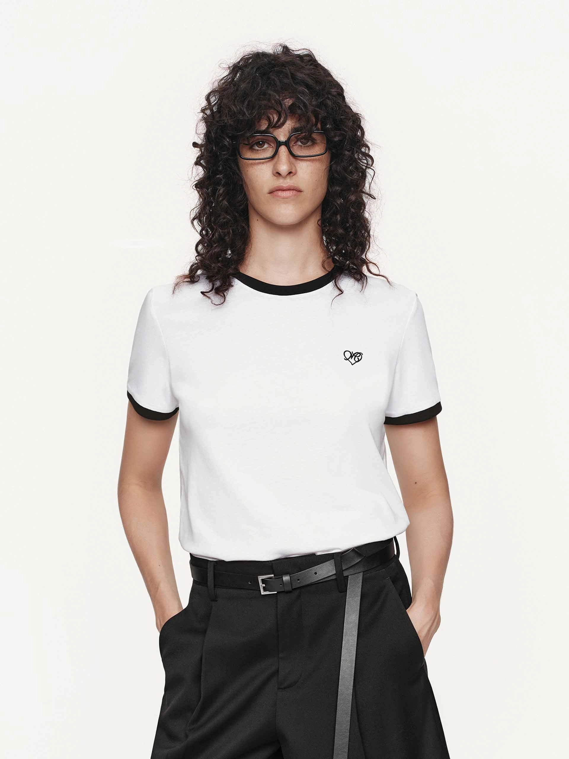 Versatile Comfort Style Contrast Color Knitted T-shirt