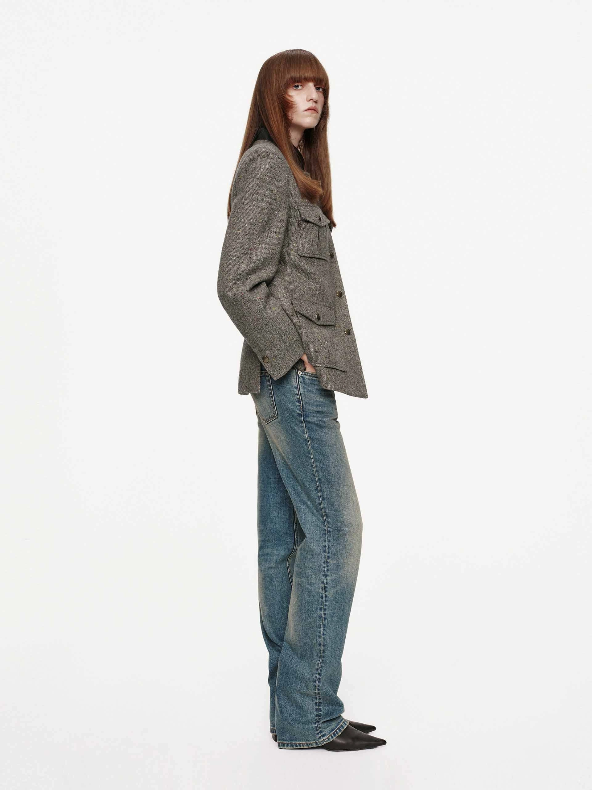 Low Profile Insulation Donegal Tweed Button Coat