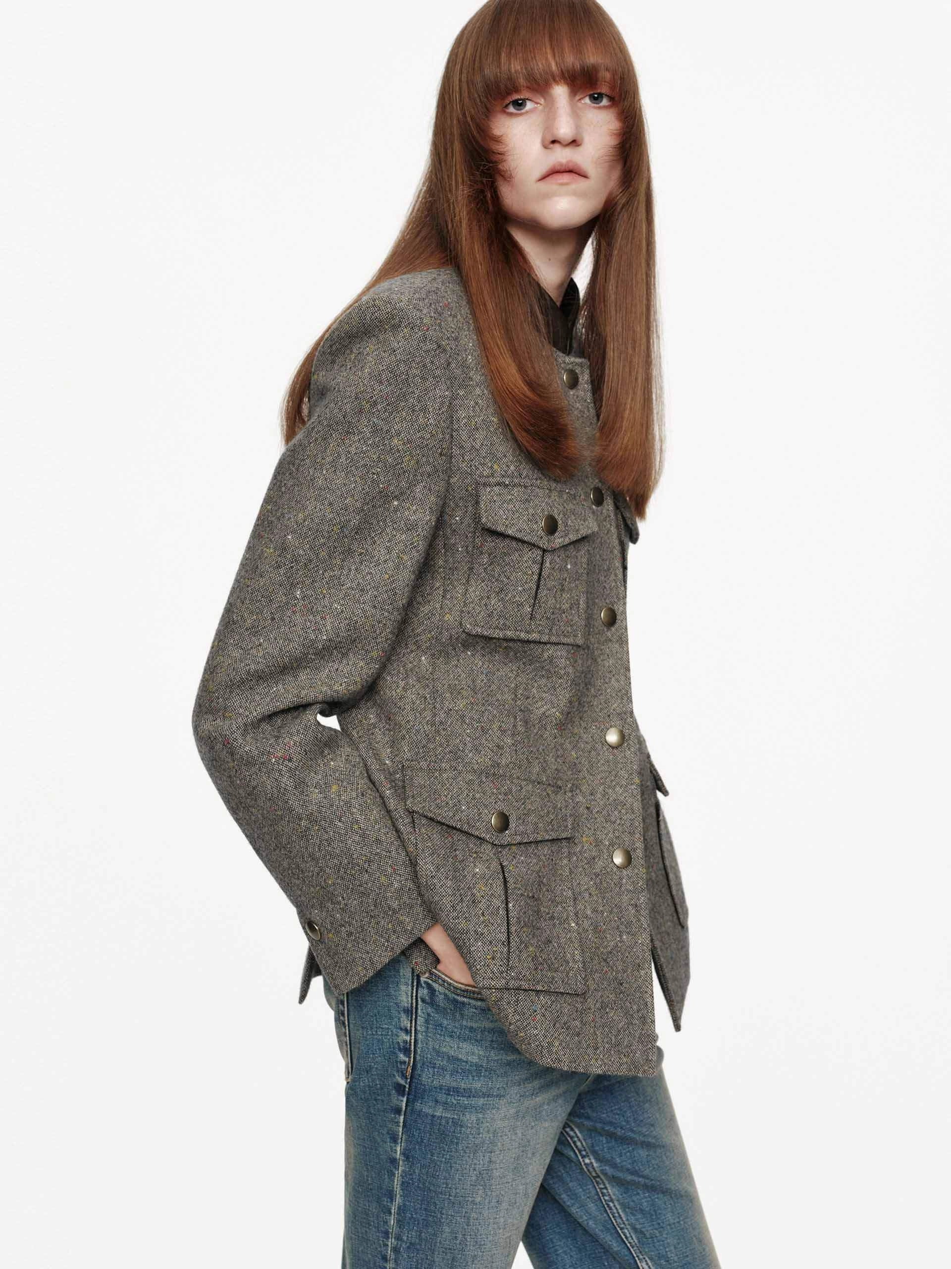 Donegal Tweed Button Coat Tear Resistant Weave