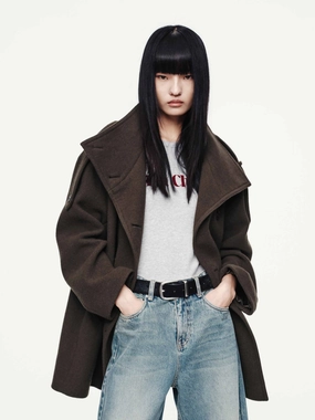 Double Breasted Wool Blend Coat Extended Coverage