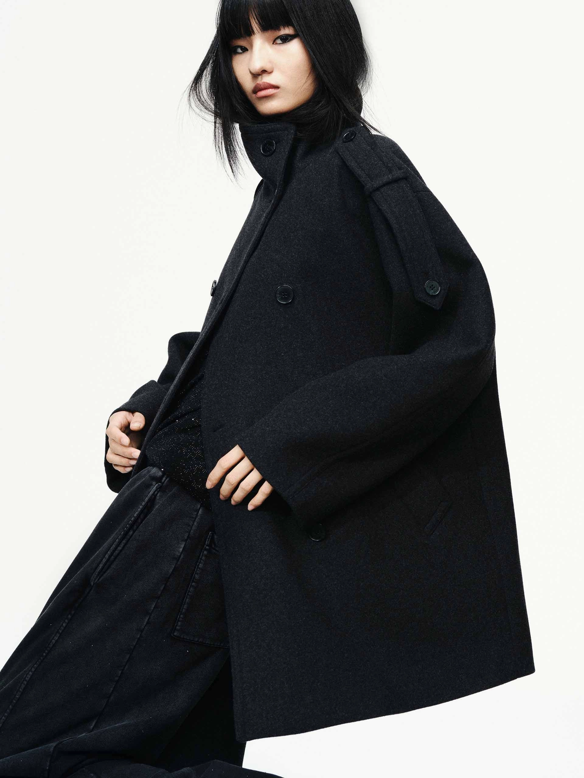 nylon blend Eco Friendly Fabric Double Breasted Wool Blend Coat