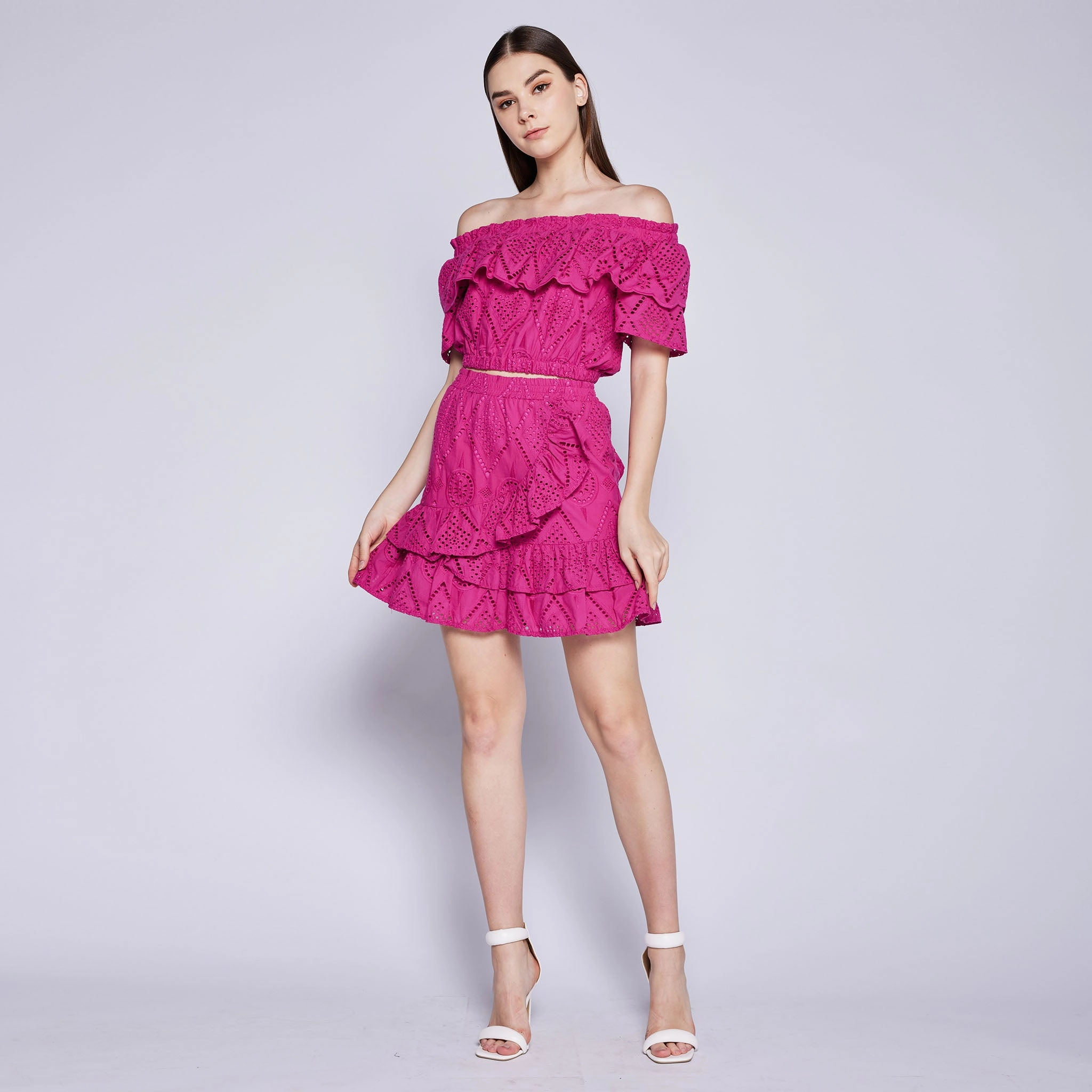 Double Stitched Seams Eyelet Skirt Curvy Fit Layered Style