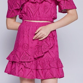 Draped Design Double Stitched Seams Eyelet Skirt