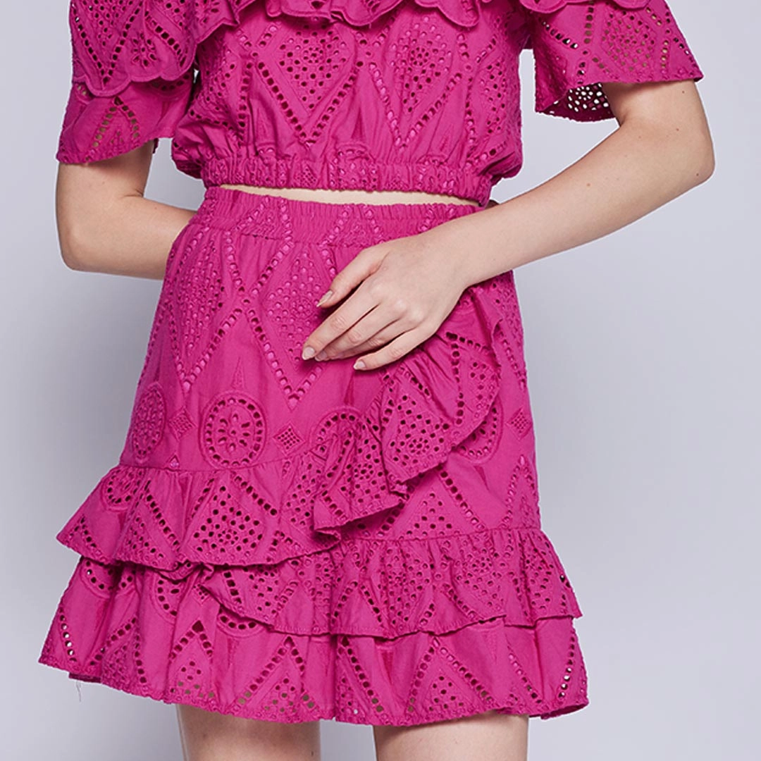 Draped Design Double Stitched Seams Eyelet Skirt