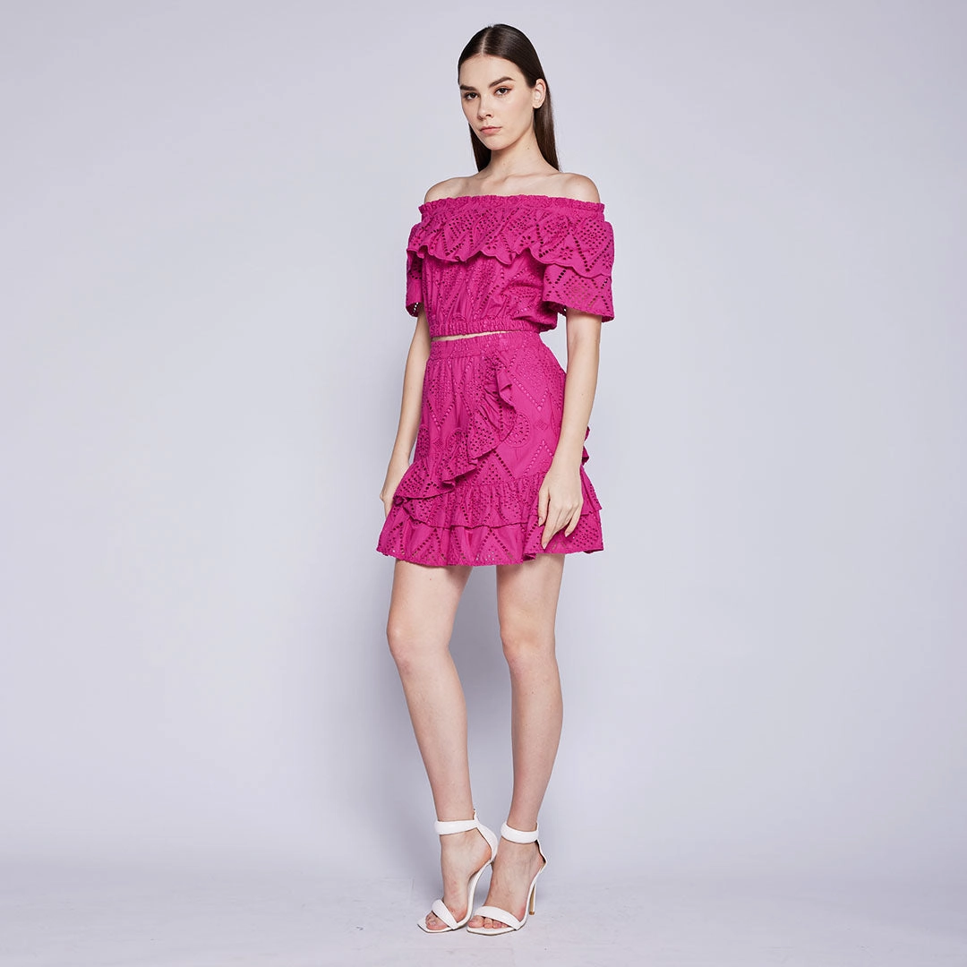 Crossback Strap Double Stitched Seams Eyelet Skirt