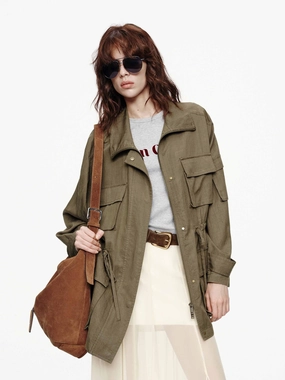 Drawstring Cargo Coat Chill Day Layer Effortless Look