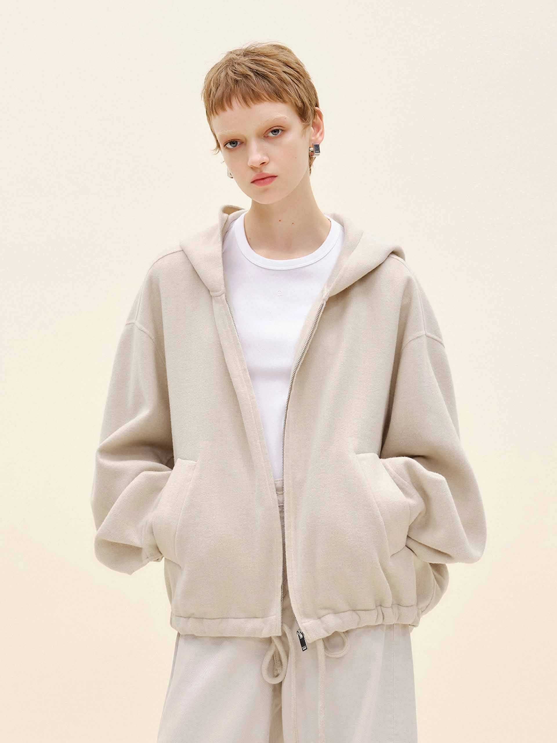 Drawstring Hem Hooded Coat Moisture Wicking Material